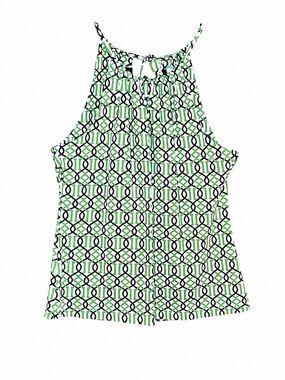 J. McLaughlin Green and Black Geometric Halter Tank Tie Neck Catalina Cloth Sm